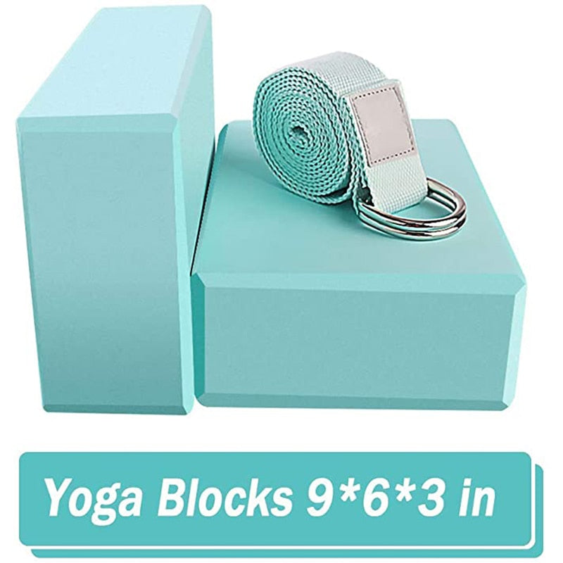 Dreamy Stretching Kit : 2 EVA Yoga Blocks + 1 Cotton Yoga Strap (Block Hardness: Medium)