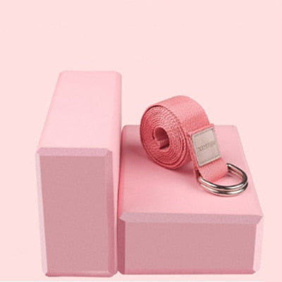 Dreamy Stretching Kit : 2 EVA Yoga Blocks + 1 Cotton Yoga Strap (Block Hardness: Medium)