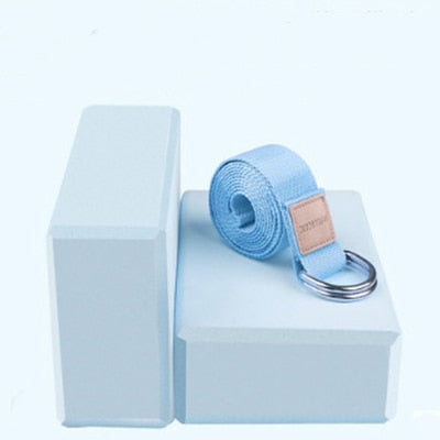 Dreamy Stretching Kit : 2 EVA Yoga Blocks + 1 Cotton Yoga Strap (Block Hardness: Medium)