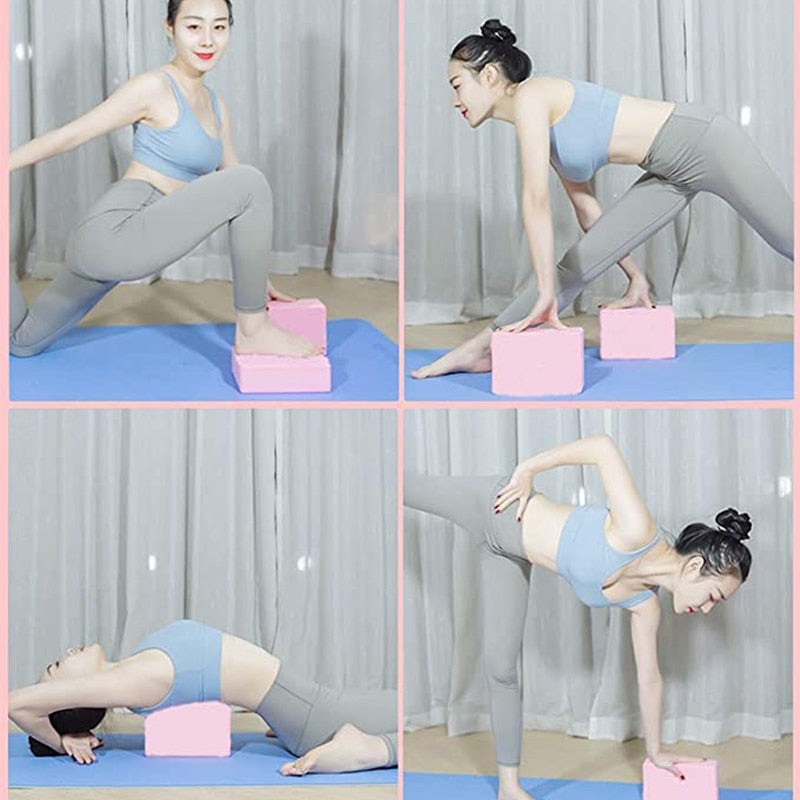 Dreamy Stretching Kit : 2 EVA Yoga Blocks + 1 Cotton Yoga Strap (Block Hardness: Medium)